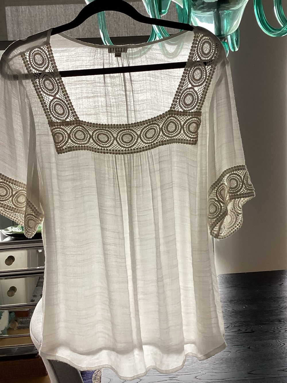 Spense White Square-Neck Lace-Trim Peasant Blouse xl Boho